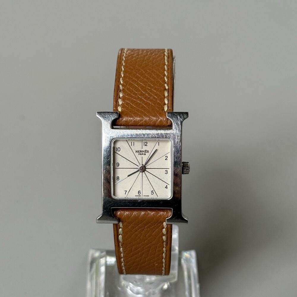 Hermes Heure H Watch 25mm Small Model Stainless Steel Epsom Leather Working